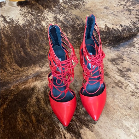 Red Lace up Steve Madden Heels - Picture 2 of 5
